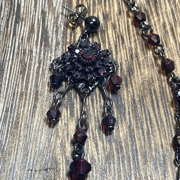Avon Necklace And Earrings Garnet Rhinestones Dark Gothic Y2k - Picture 4 of 8